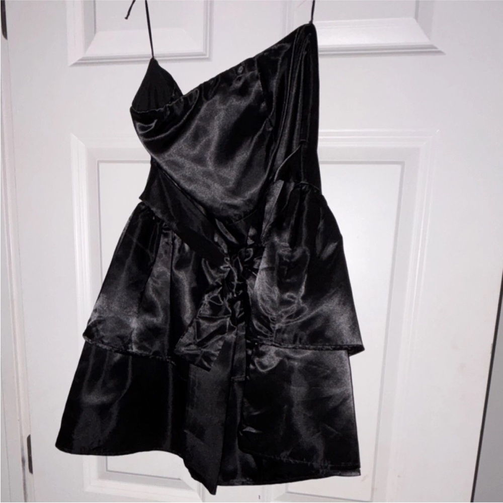 D+M black satin Melina Dress